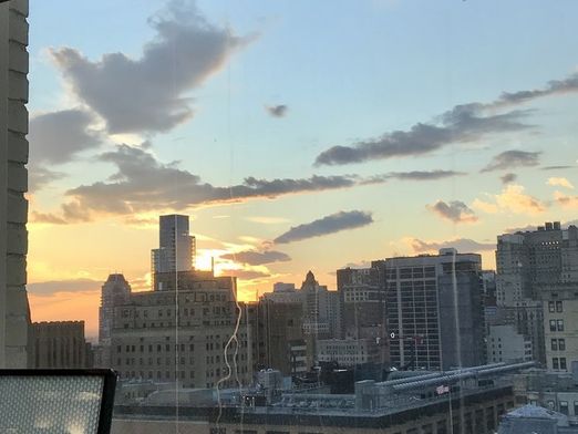 City skyline at sunset